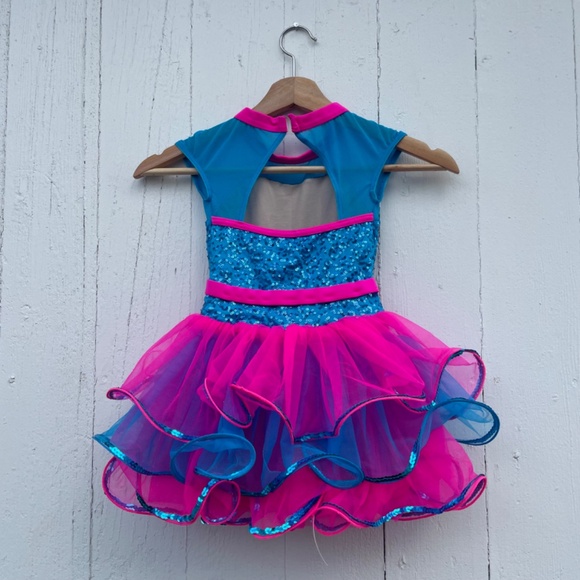 Handmade Toddler Dance Dress | Size Small | Blue & Pink | Lined - Picture 2 of 9